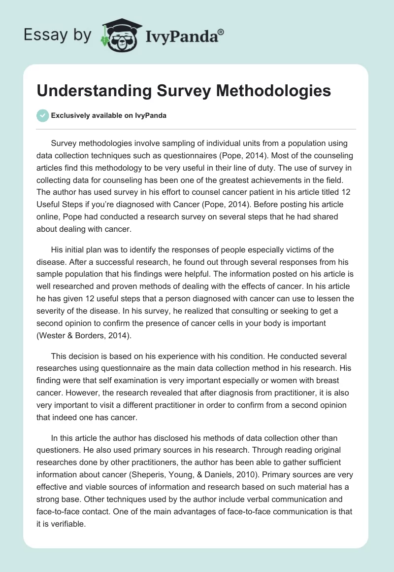 Understanding Survey Methodologies. Page 1
