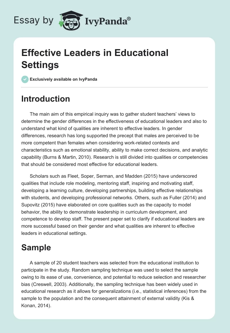 Effective Leaders in Educational Settings. Page 1