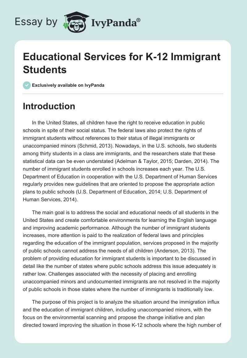 Educational Services for K-12 Immigrant Students. Page 1