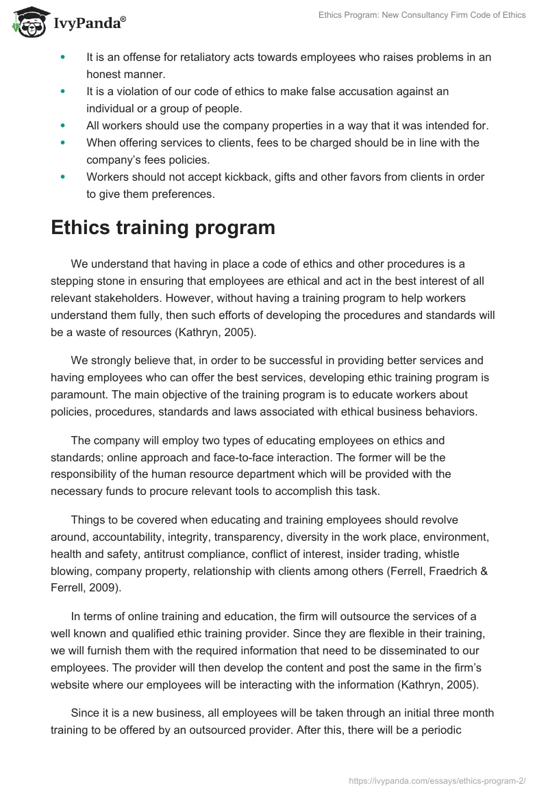 Ethics Program: New Consultancy Firm Code of Ethics. Page 3