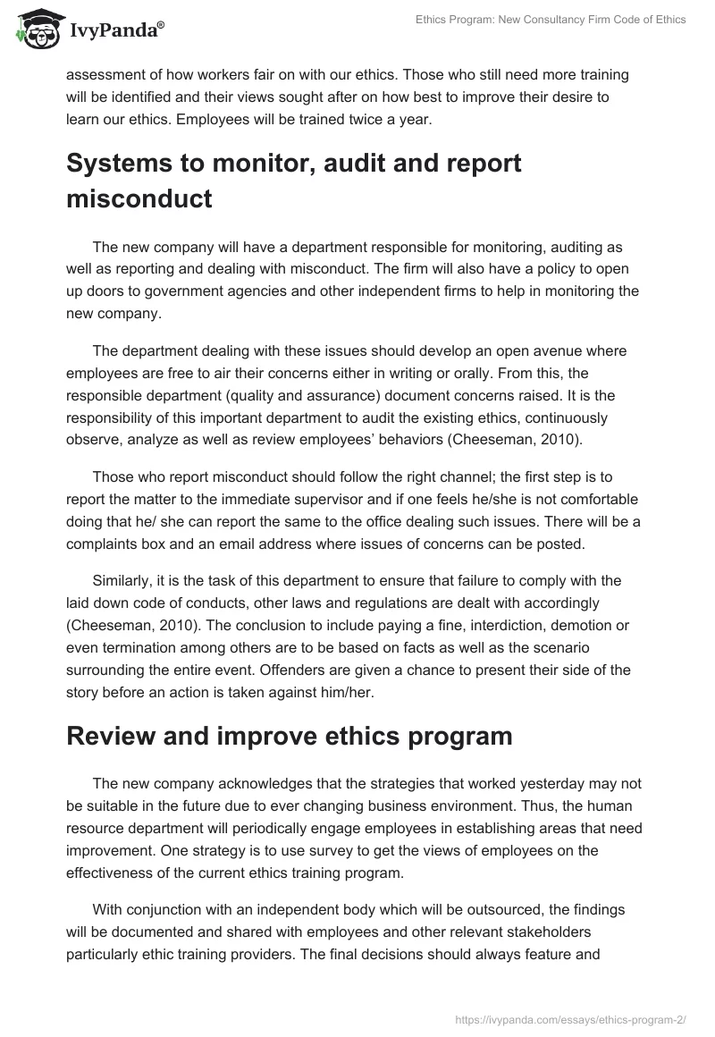 Ethics Program: New Consultancy Firm Code of Ethics. Page 4