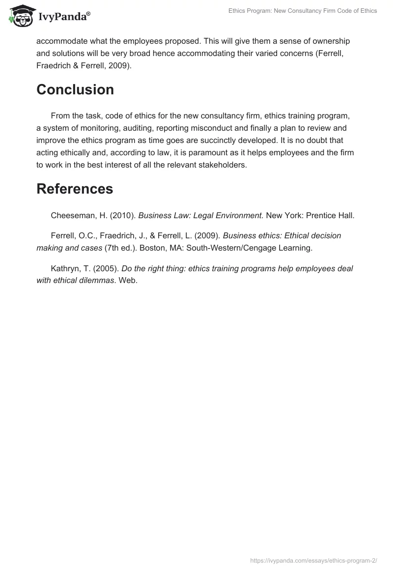 Ethics Program: New Consultancy Firm Code of Ethics. Page 5