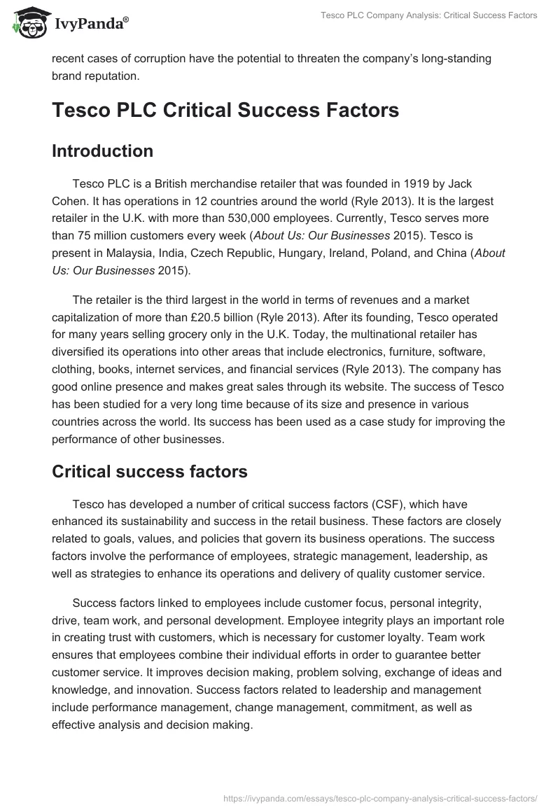Why Is Tesco Successful: Tescos Success Factors Essay. Page 2