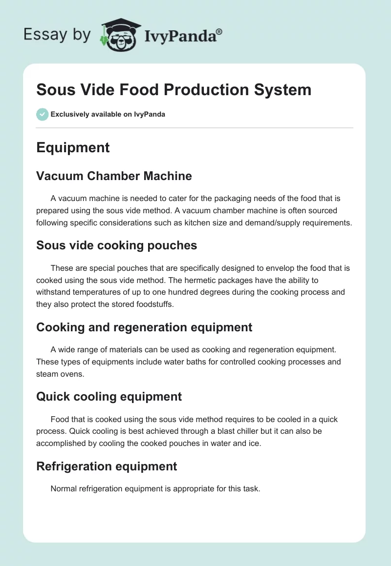 Sous Vide Food Production System. Page 1