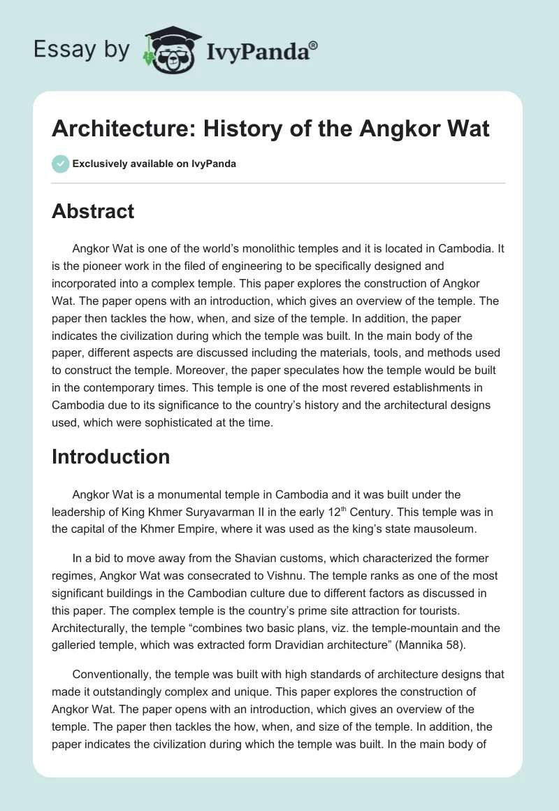 Architecture: History of the Angkor Wat. Page 1