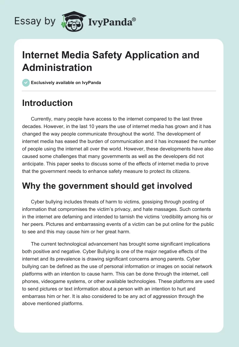 Internet Media Safety Application and Administration. Page 1