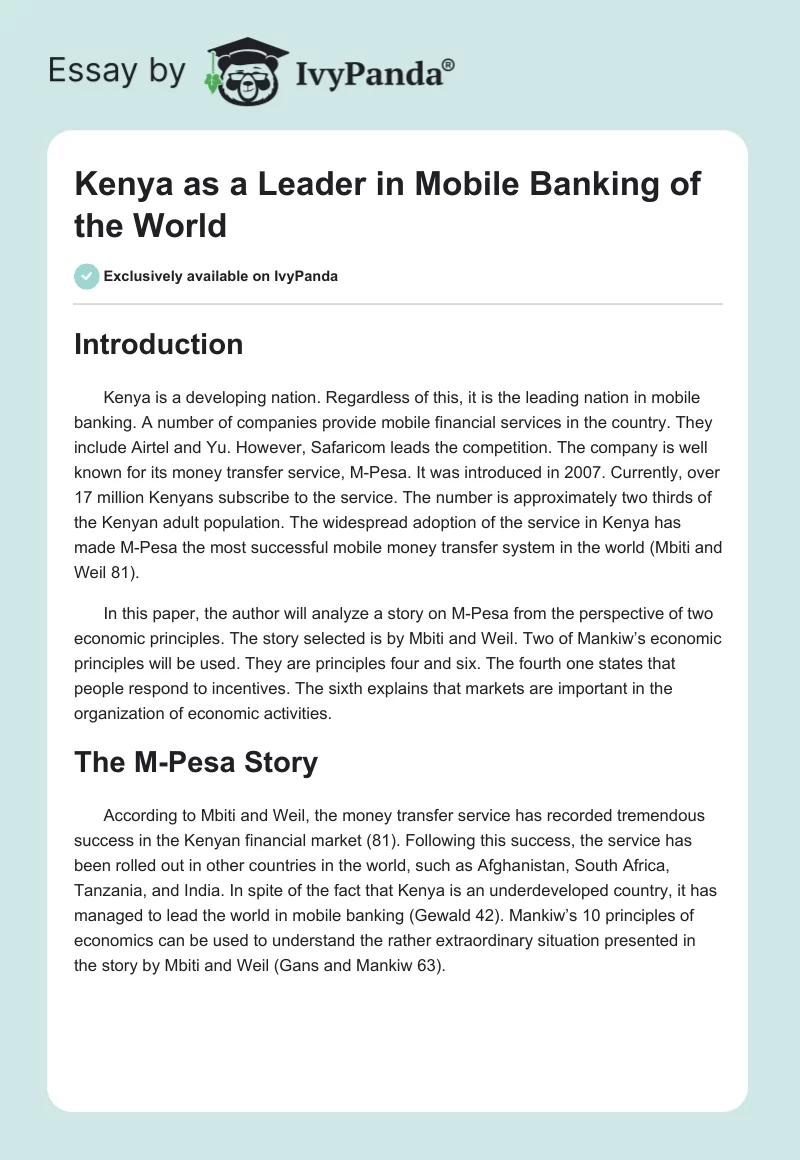 Kenya as a Leader in Mobile Banking of the World. Page 1