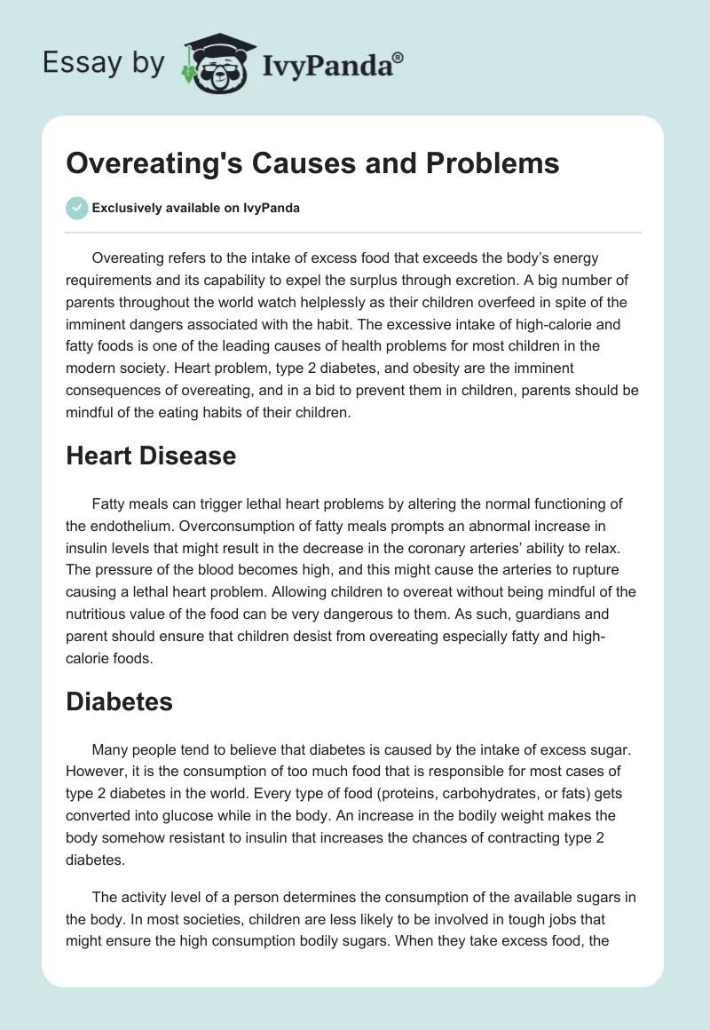 Overeating's Causes and Problems. Page 1
