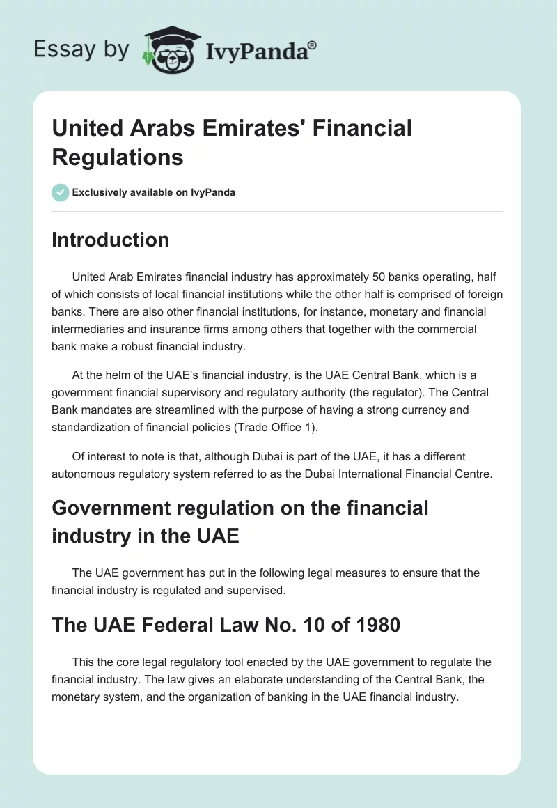 United Arabs Emirates' Financial Regulations. Page 1