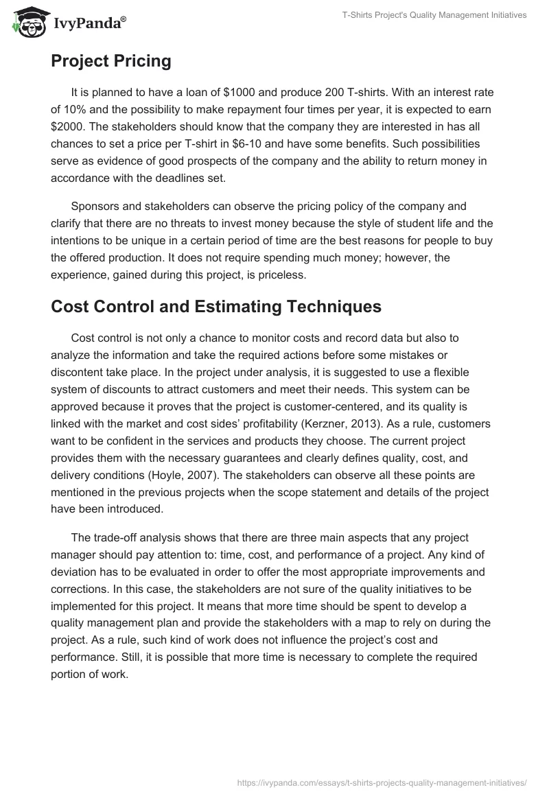 T-Shirts Project's Quality Management Initiatives. Page 3