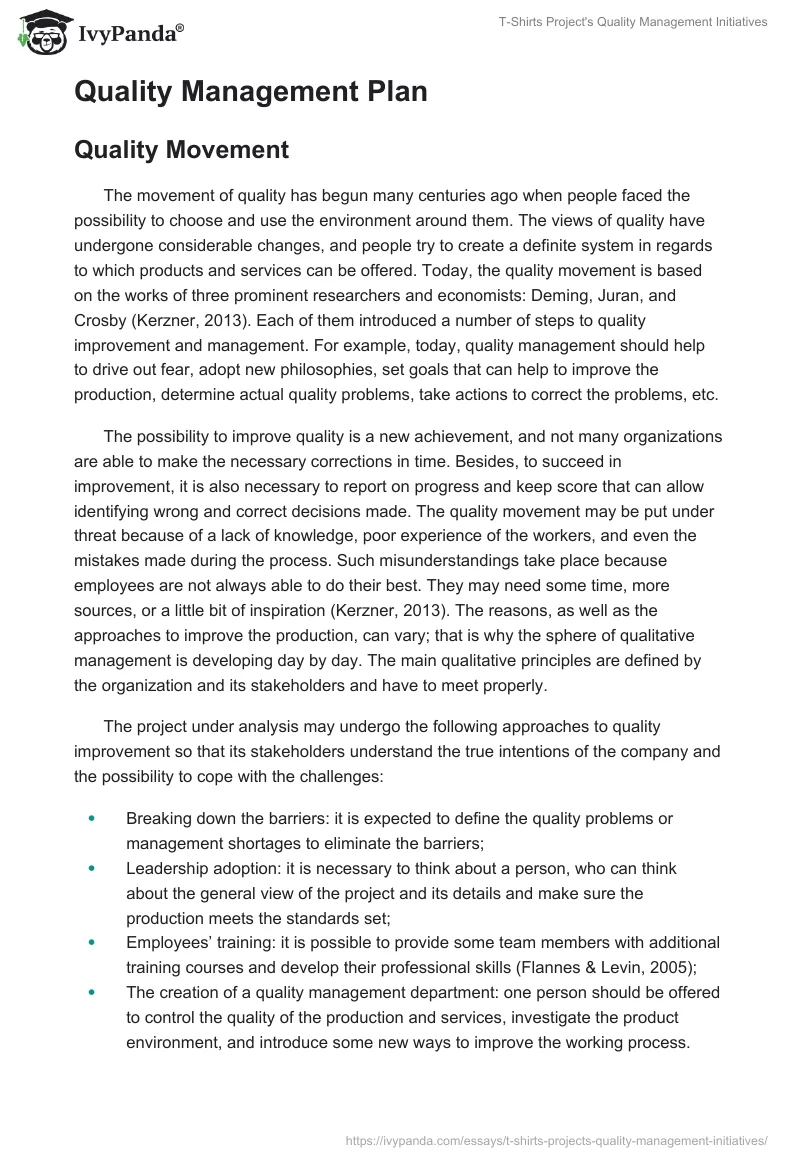 T-Shirts Project's Quality Management Initiatives. Page 4