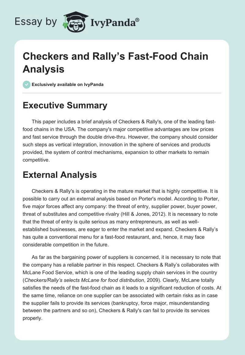 Checkers and Rally’s Fast-Food Chain Analysis. Page 1
