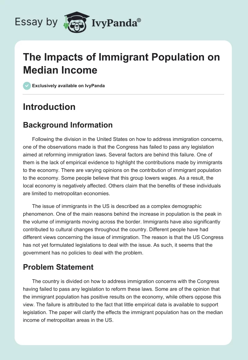 The Impacts of Immigrant Population on Median Income. Page 1