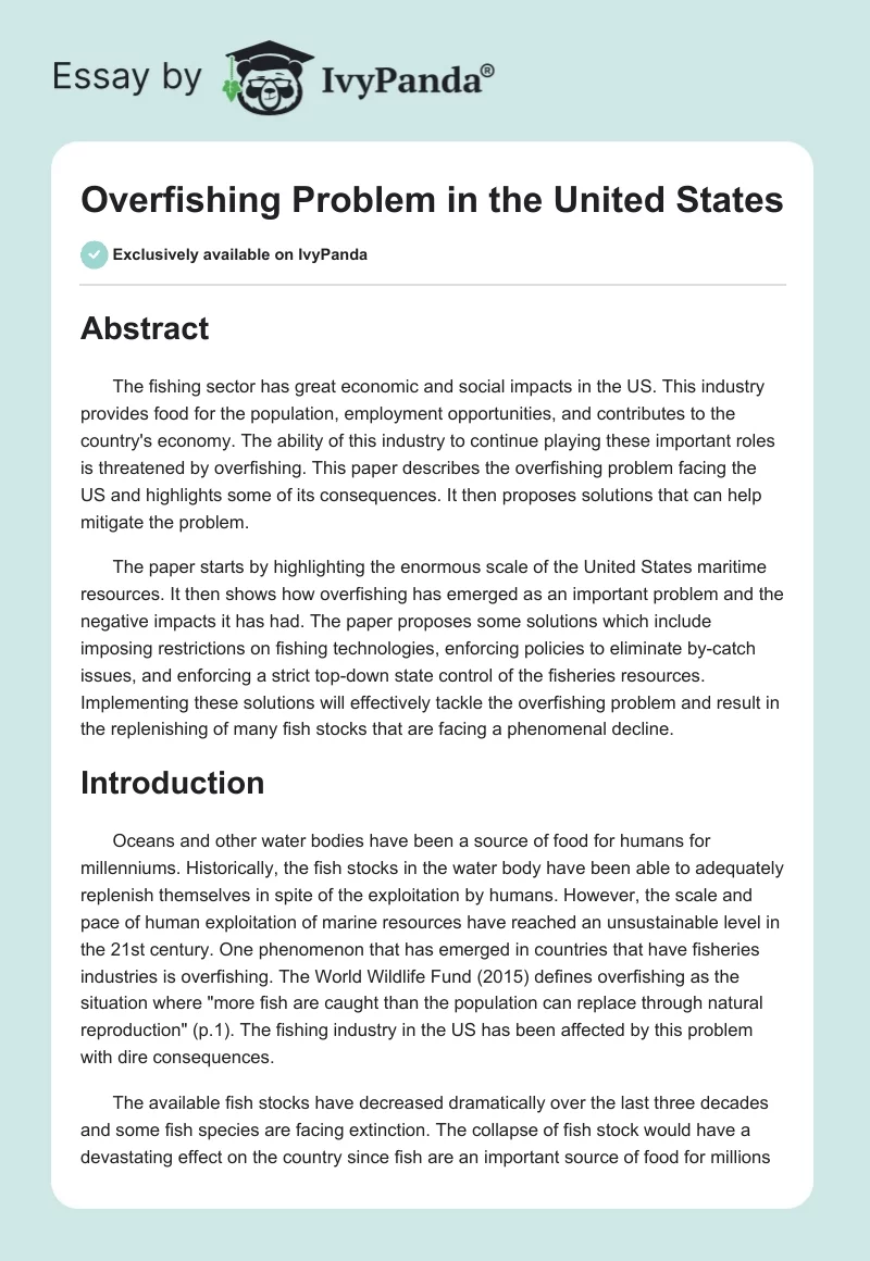 Overfishing Problem in the United States. Page 1
