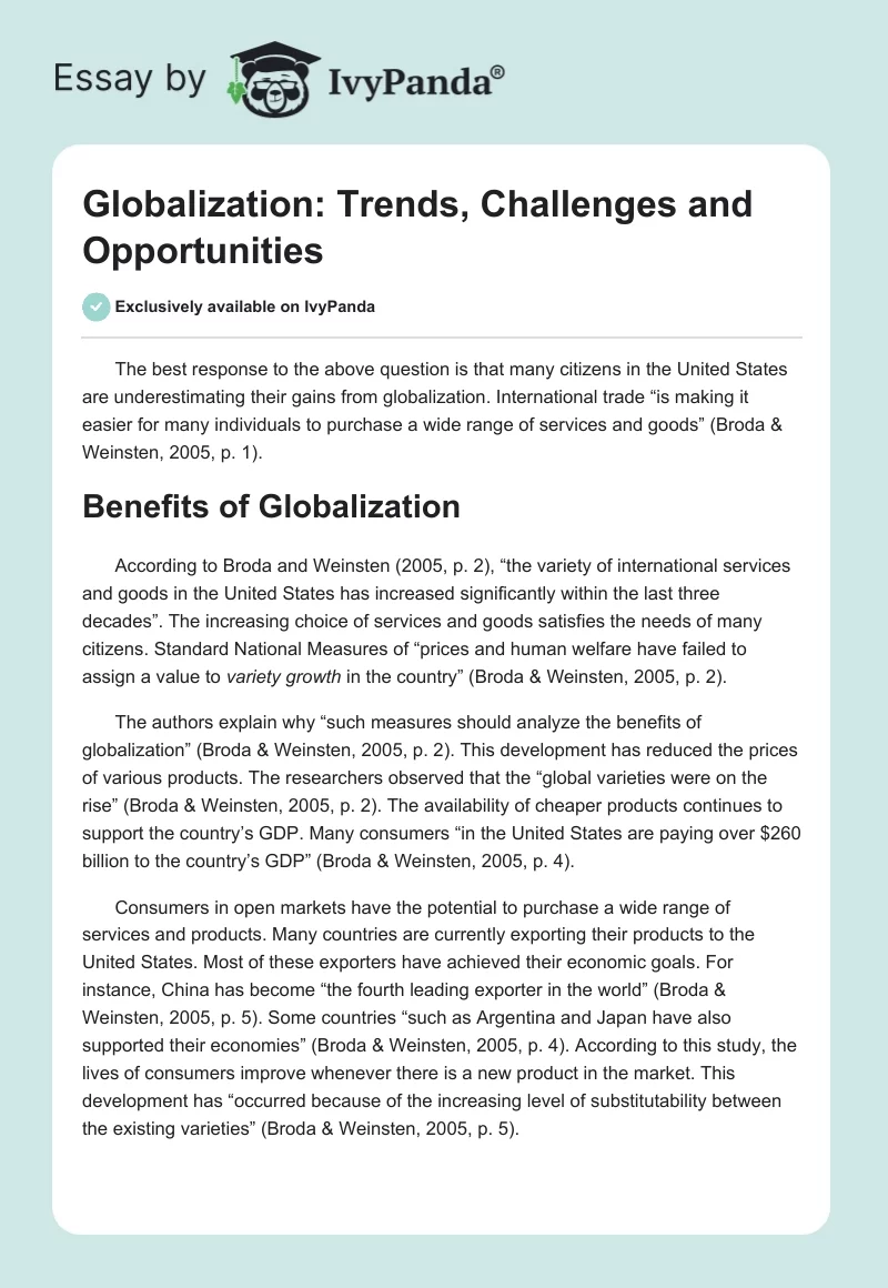 Globalization: Trends, Challenges and Opportunities. Page 1