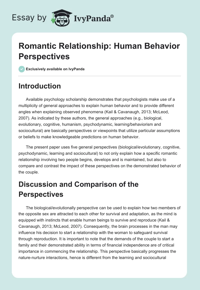 Romantic Relationship: Human Behavior Perspectives. Page 1