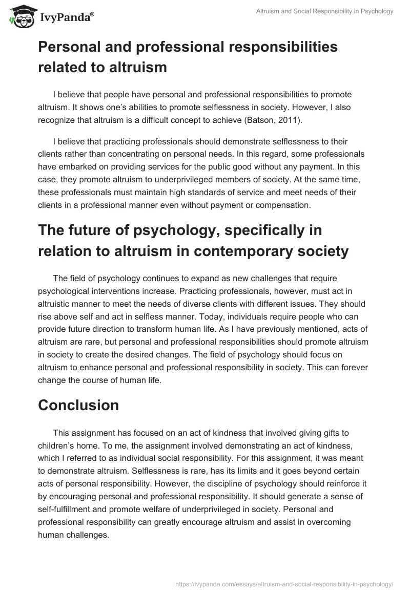 Altruism and Social Responsibility in Psychology. Page 3