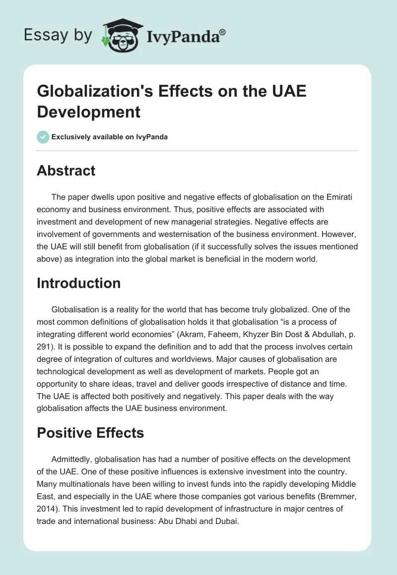 Globalization's Effects on the UAE Development. Page 1