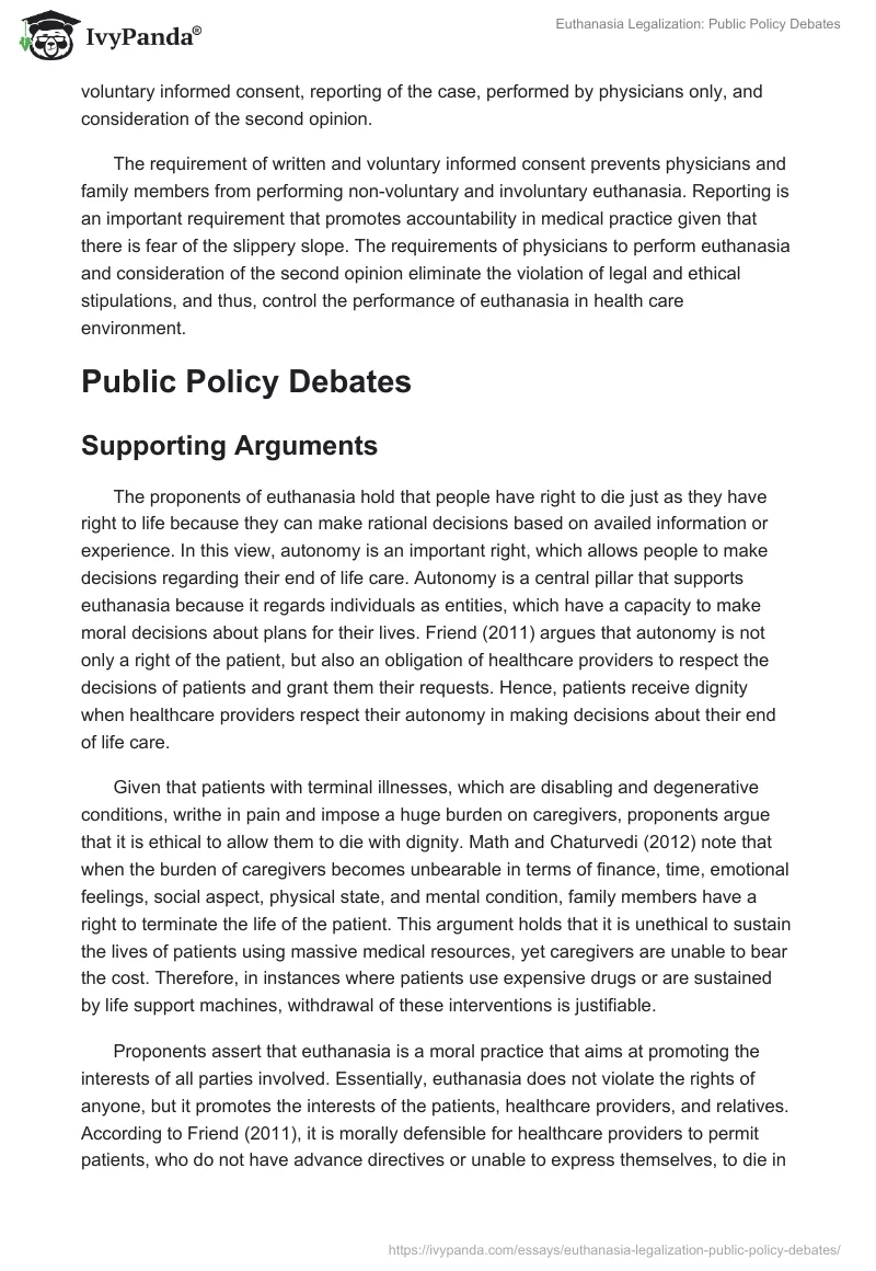 Euthanasia Legalization: Public Policy Debates. Page 2