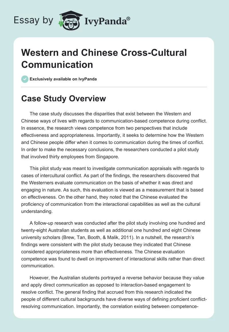 Western and Chinese Cross-Cultural Communication. Page 1