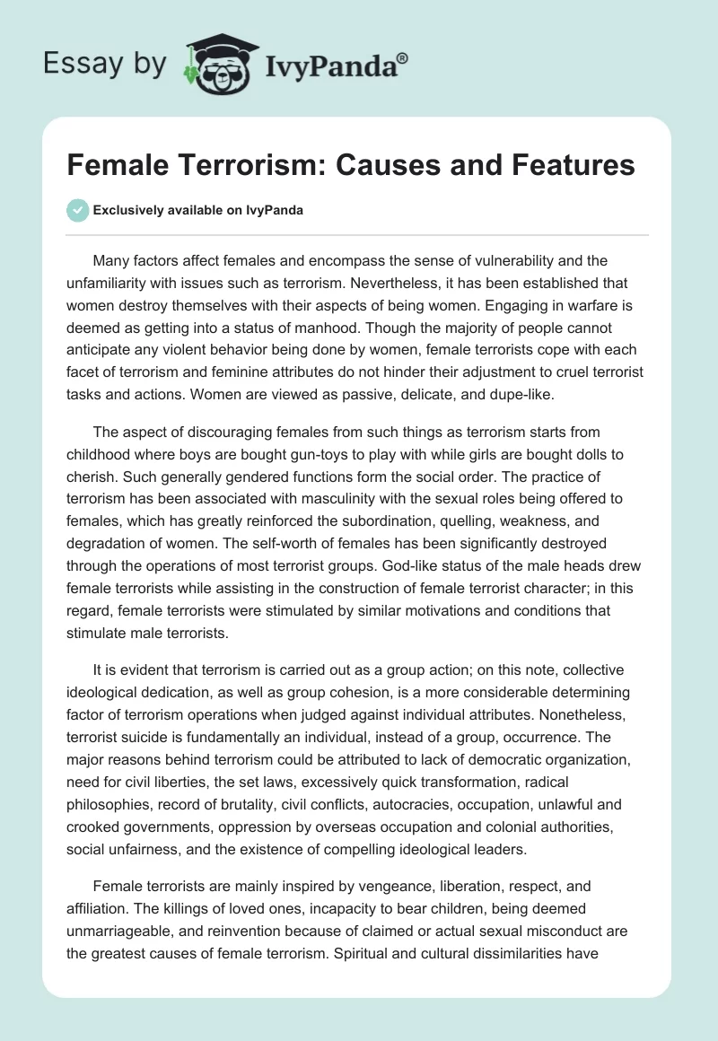 Female Terrorism: Causes and Features. Page 1
