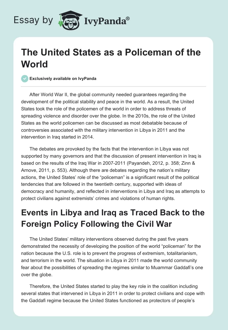 The United States as a Policeman of the World. Page 1