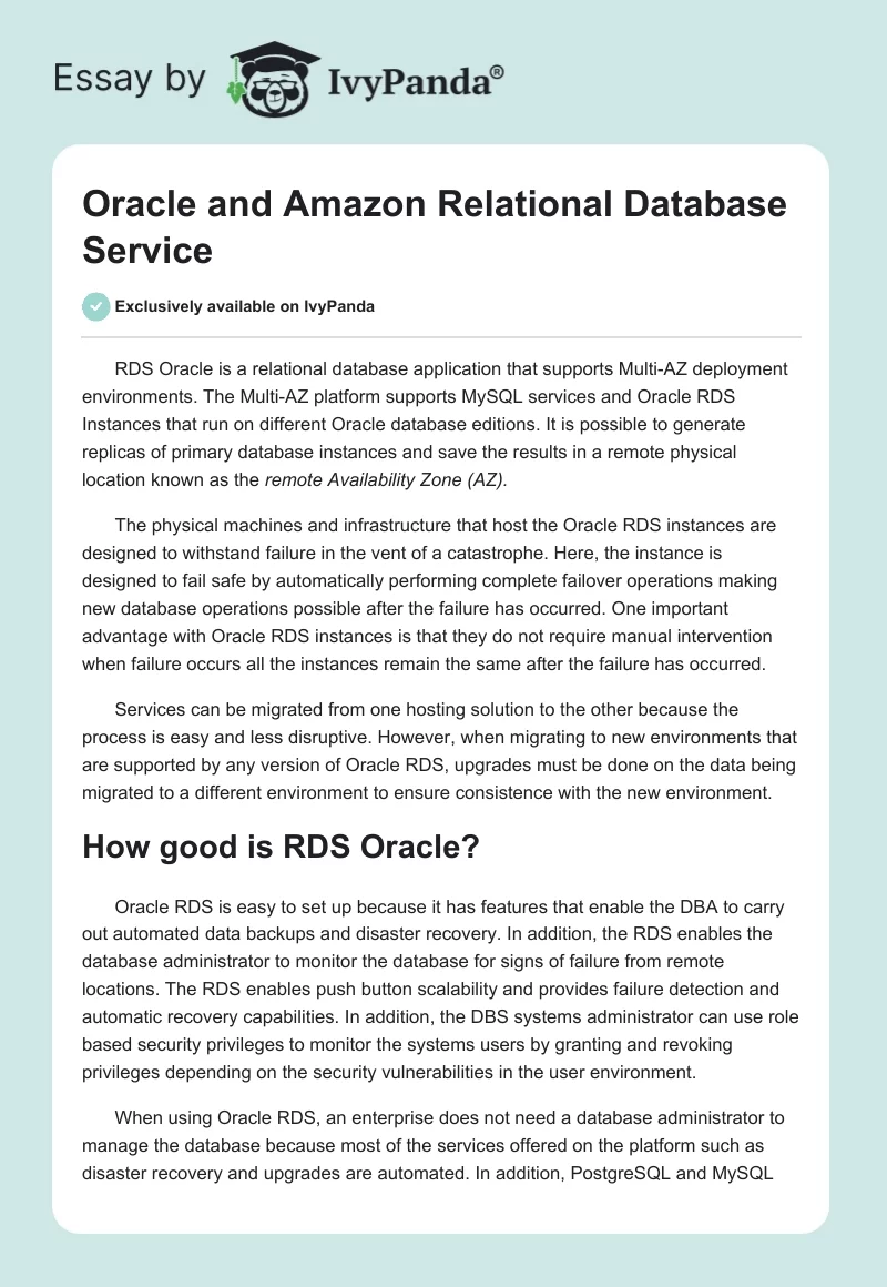 Oracle and Amazon Relational Database Service. Page 1