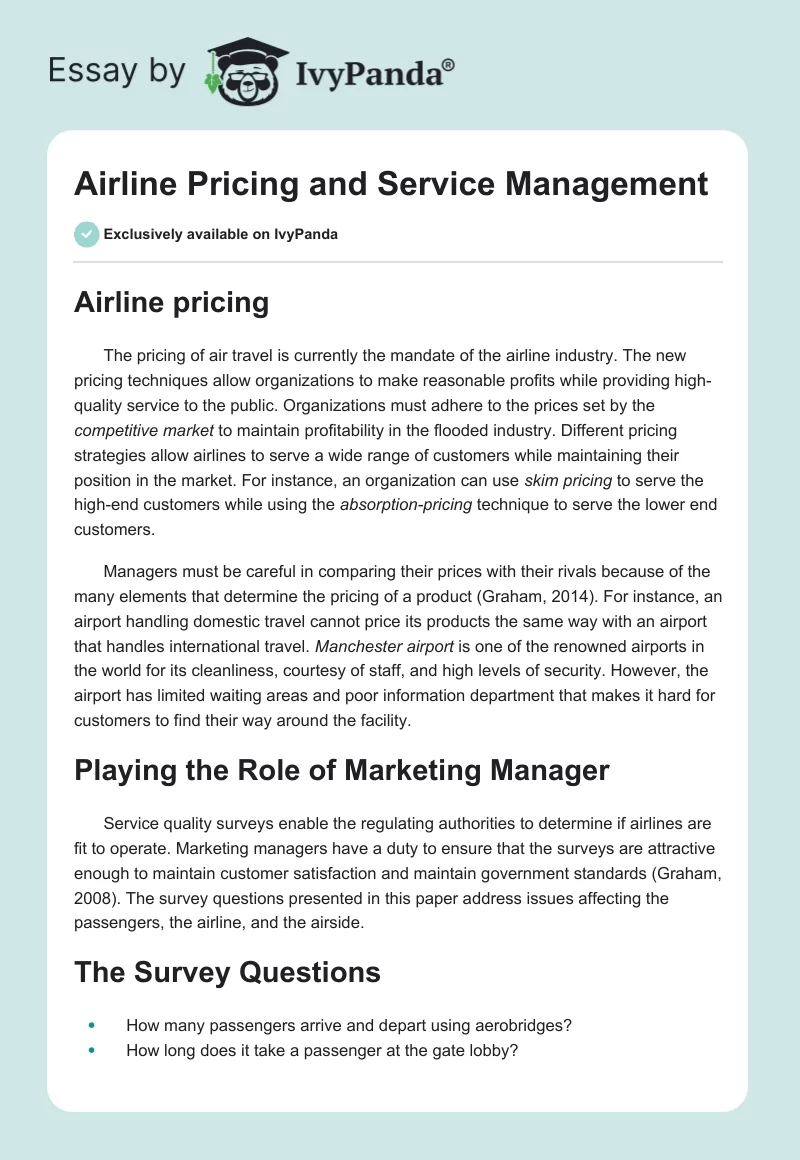 Airline Pricing and Service Management. Page 1