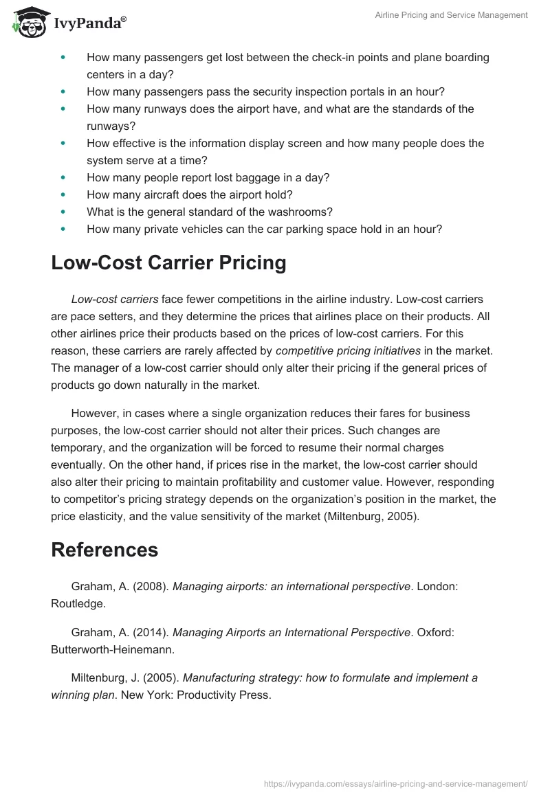 Airline Pricing and Service Management. Page 2