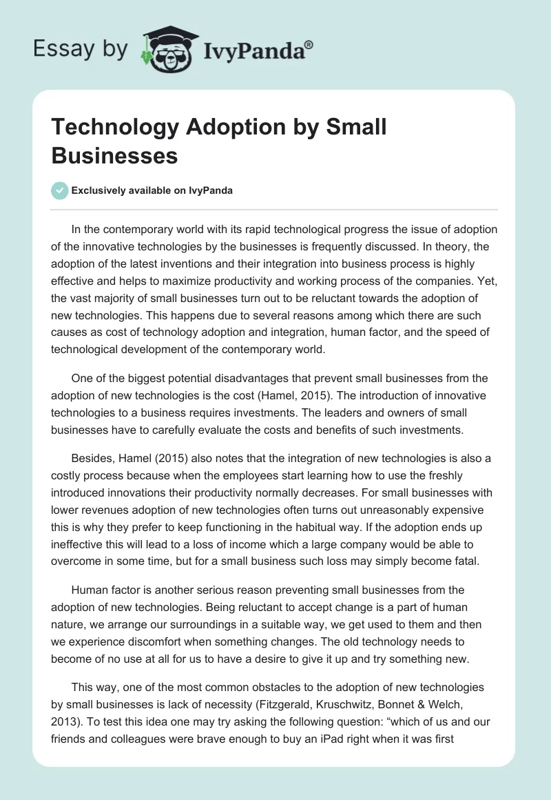 Technology Adoption by Small Businesses. Page 1