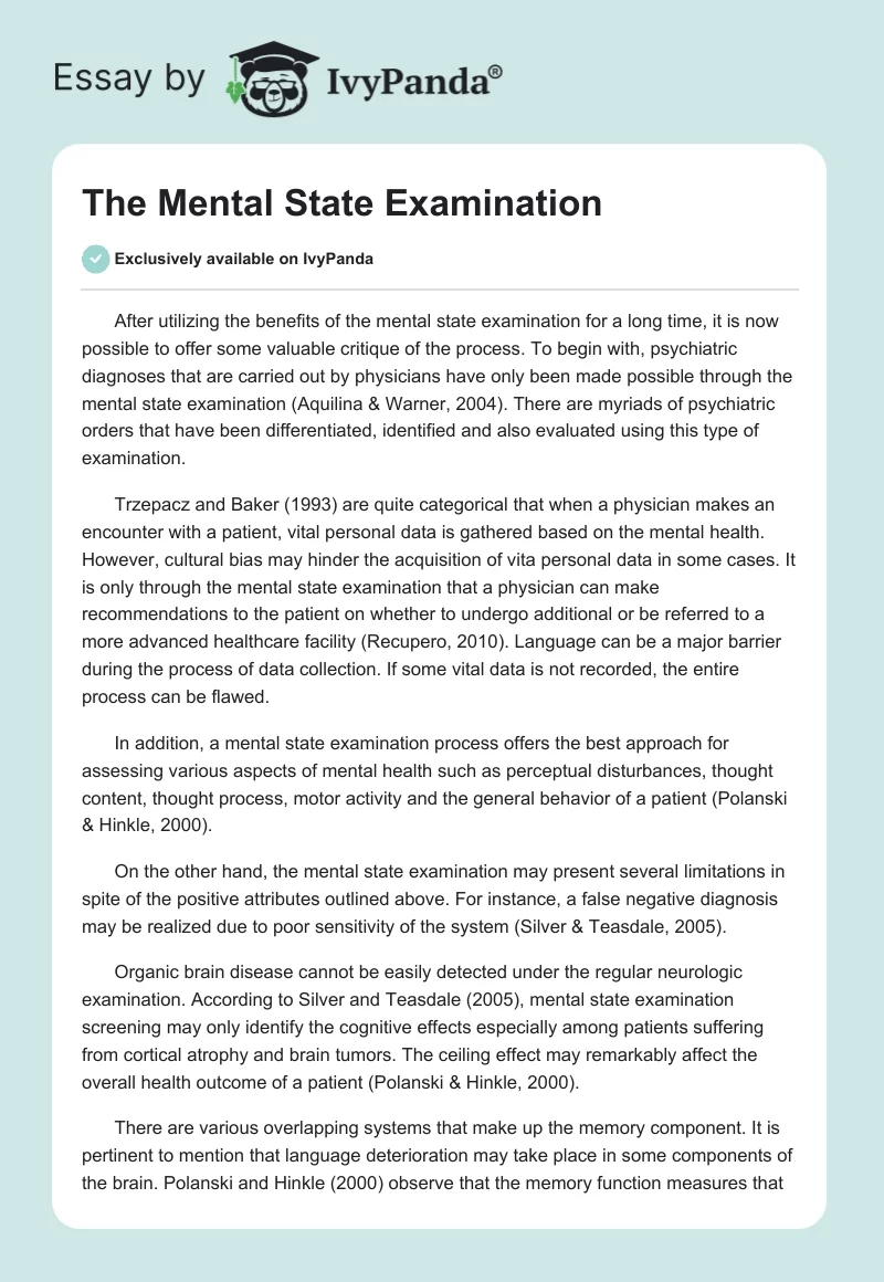 The Mental State Examination. Page 1