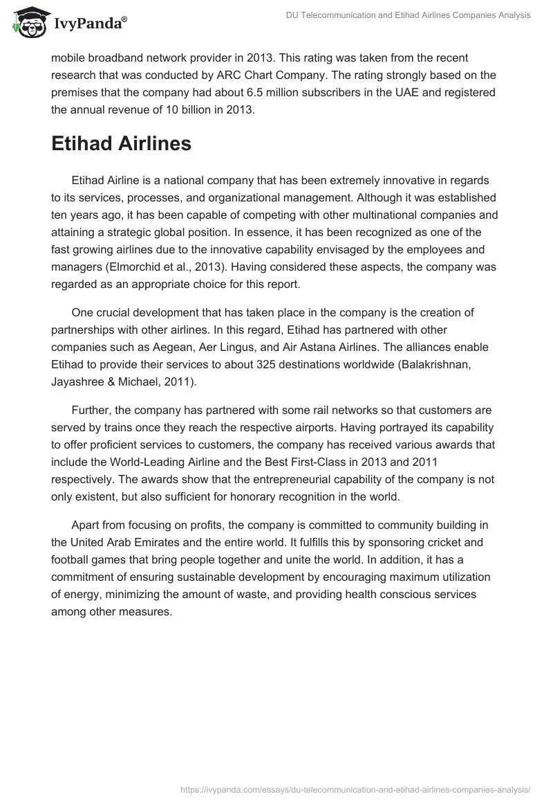 DU Telecommunication and Etihad Airlines Companies Analysis. Page 2