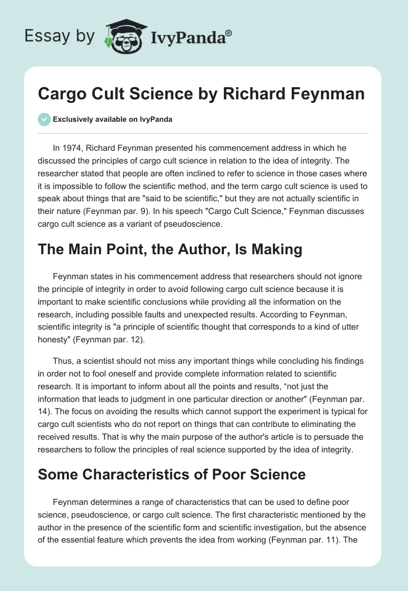 "Cargo Cult Science" by Richard Feynman. Page 1