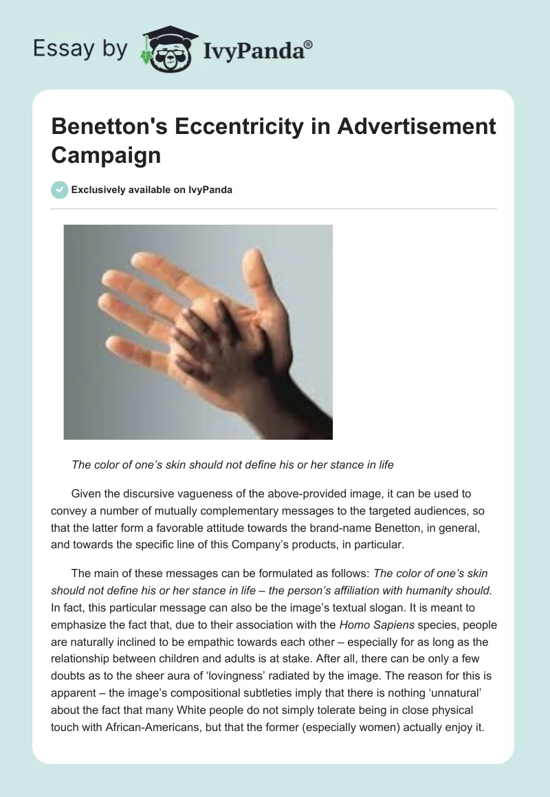 Benetton's Eccentricity in Advertisement Campaign. Page 1