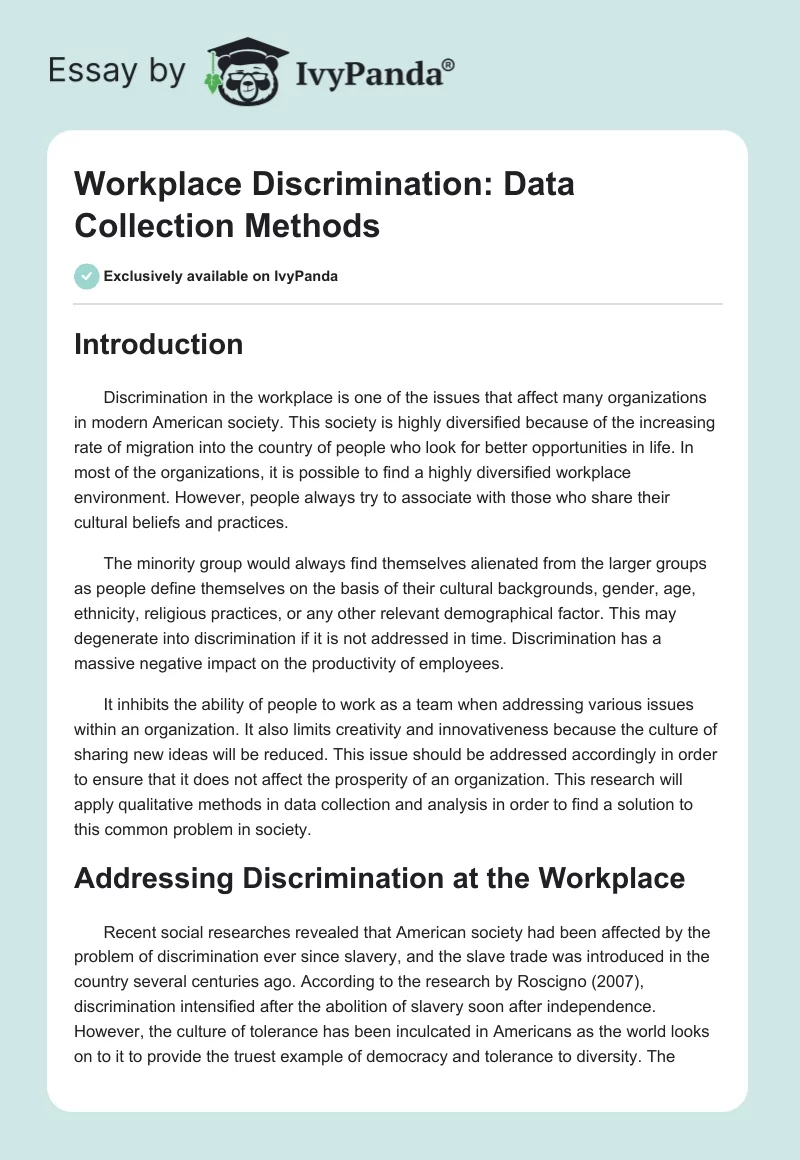 Workplace Discrimination: Data Collection Methods. Page 1
