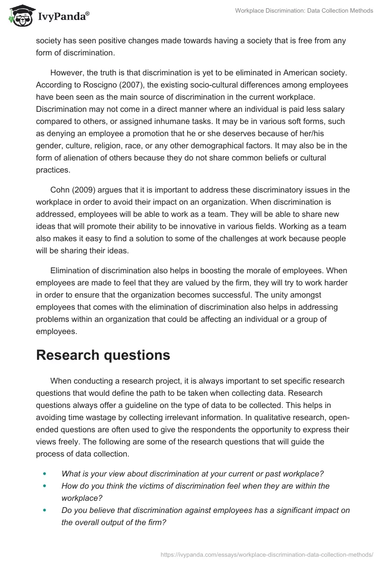 Workplace Discrimination: Data Collection Methods. Page 2