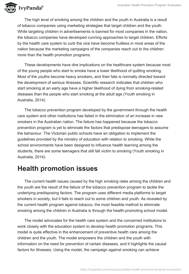 Australian Health Promotion Program' Evaluation. Page 3