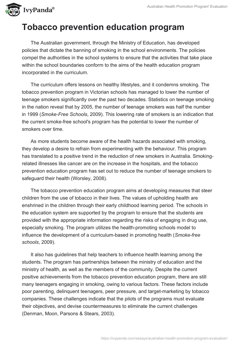 Australian Health Promotion Program' Evaluation. Page 5