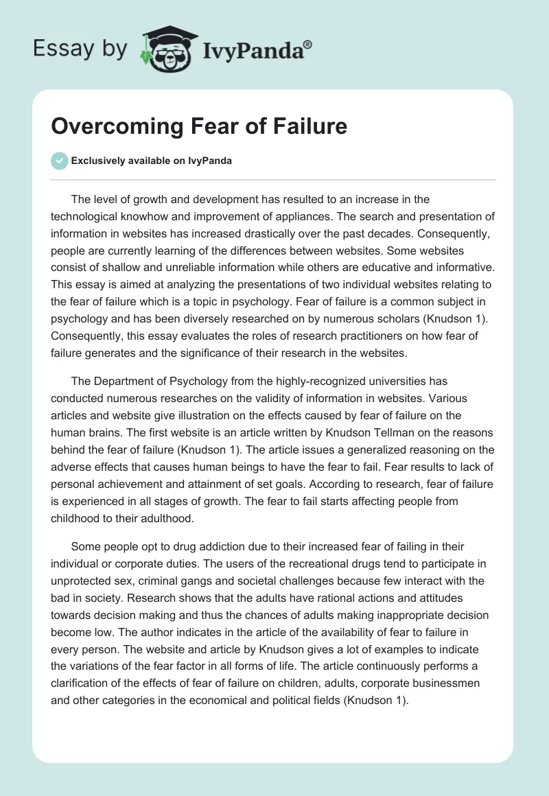 Overcoming Fear of Failure. Page 1