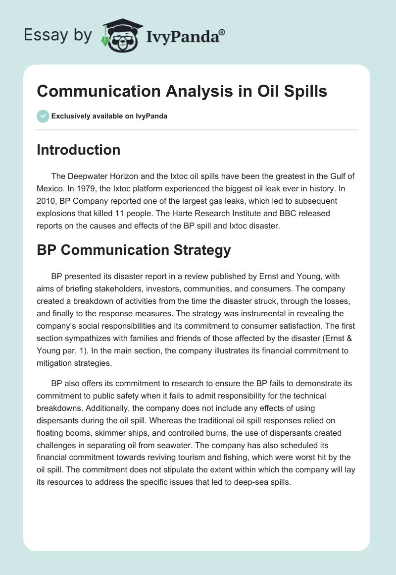 Communication Analysis in Oil Spills. Page 1