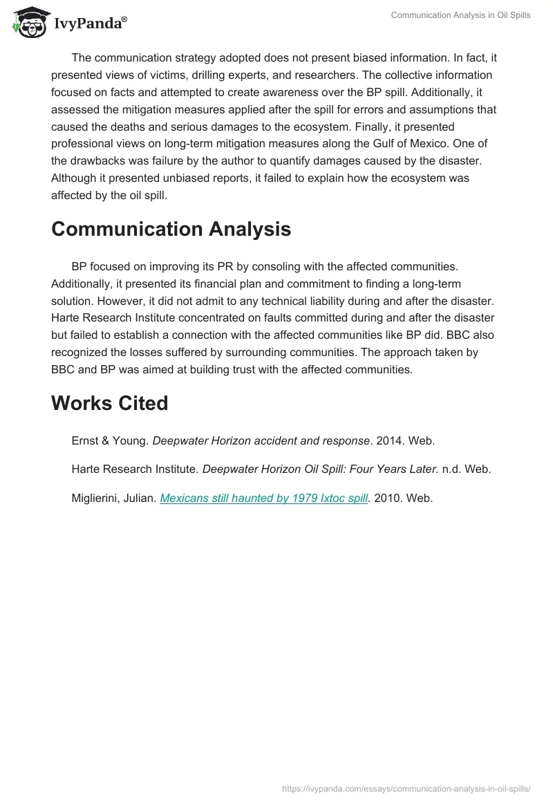 Communication Analysis in Oil Spills. Page 3