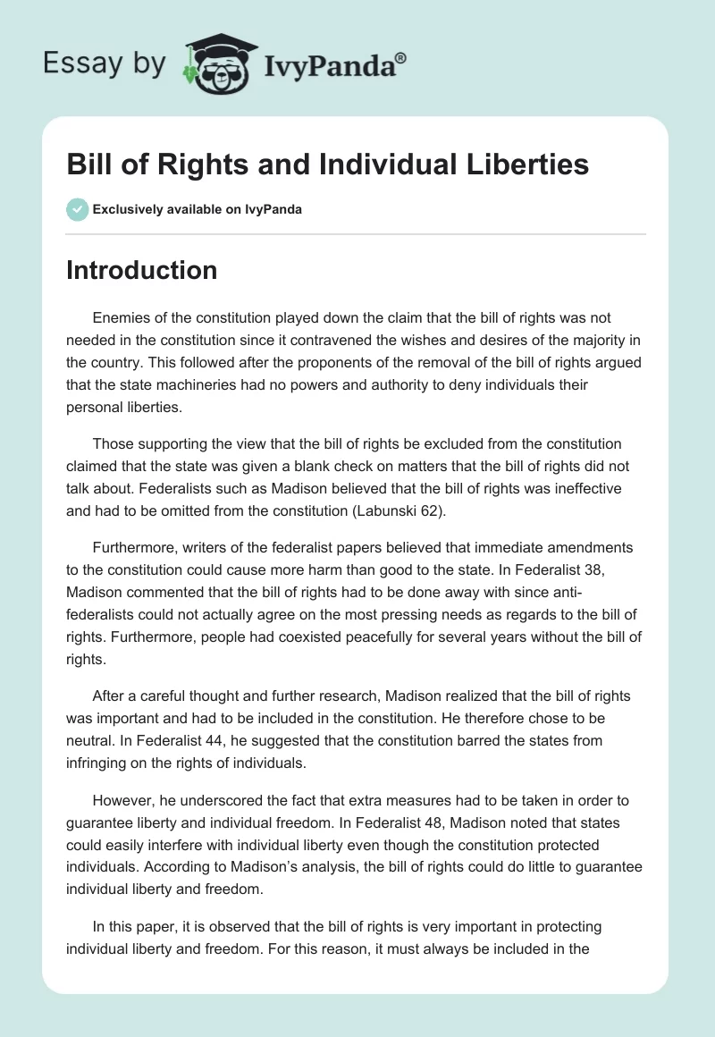 Bill of Rights and Individual Liberties. Page 1