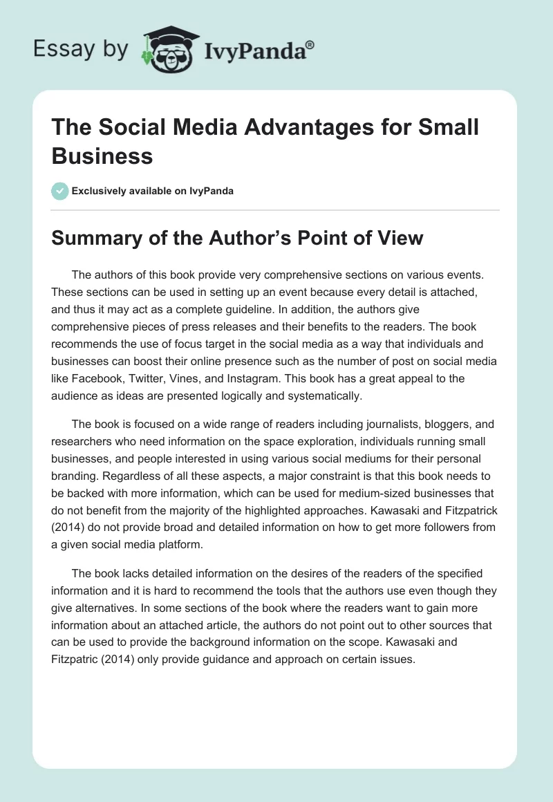 The Social Media Advantages for Small Business. Page 1