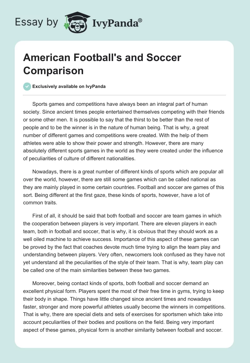 American Football's and Soccer Comparison. Page 1