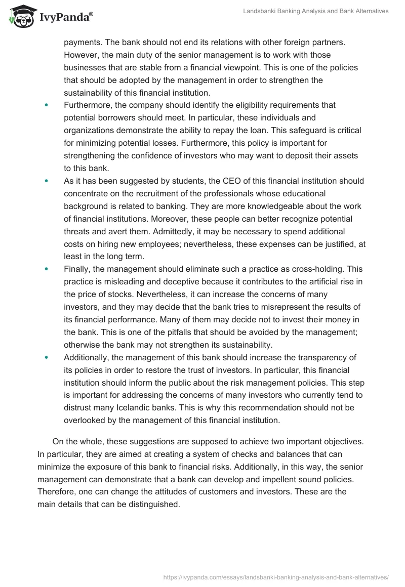 Landsbanki Banking Analysis and Bank Alternatives. Page 3