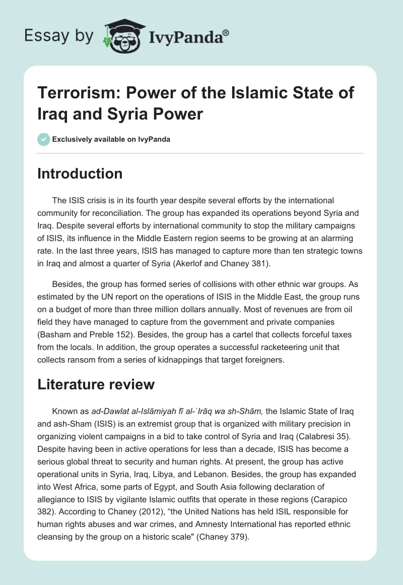 Terrorism: Power of the Islamic State of Iraq and Syria Power. Page 1
