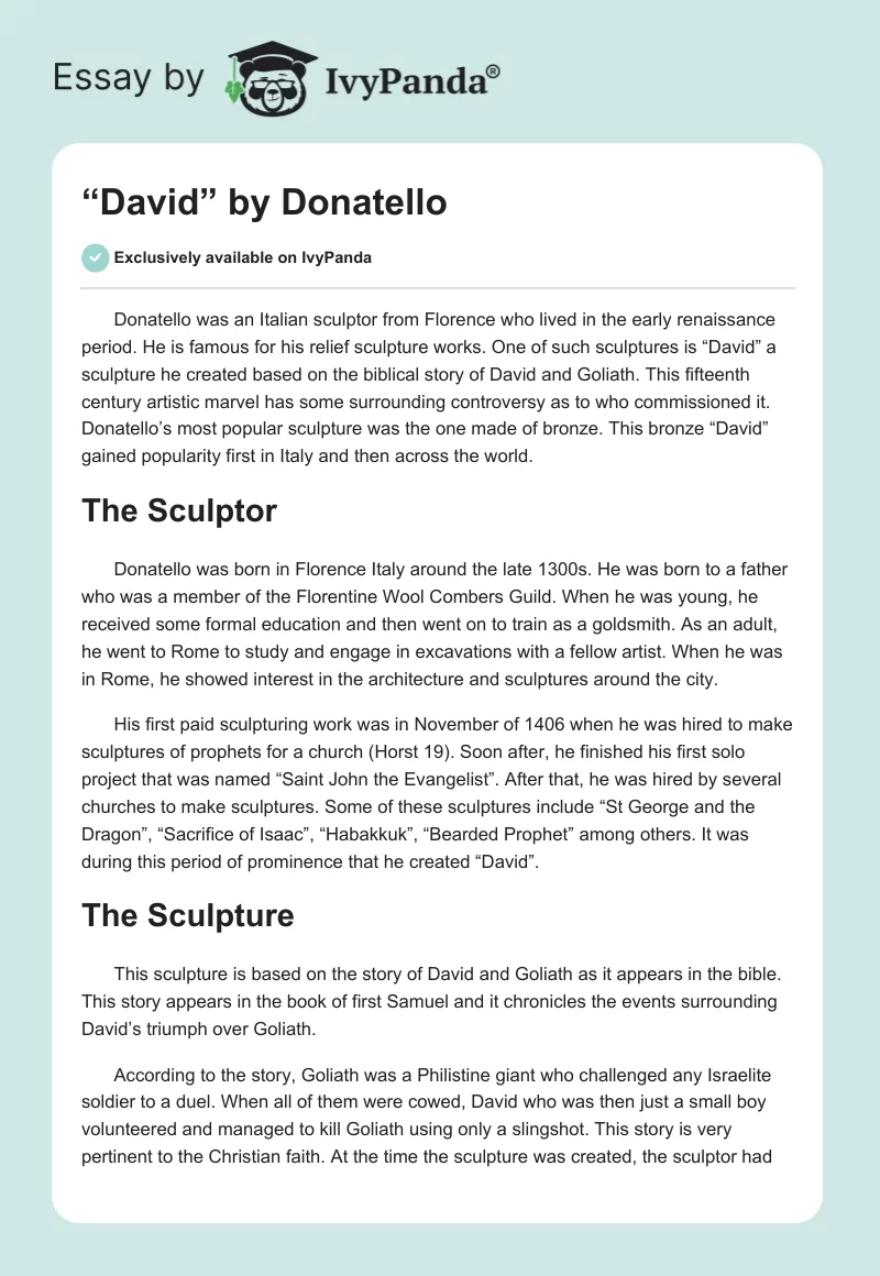 “David” by Donatello. Page 1