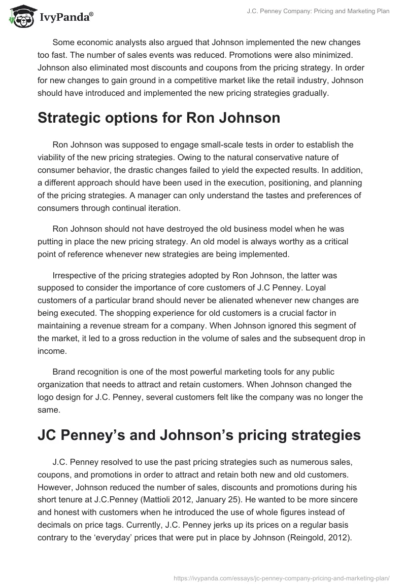 J.C. Penney Company: Pricing and Marketing Plan. Page 3