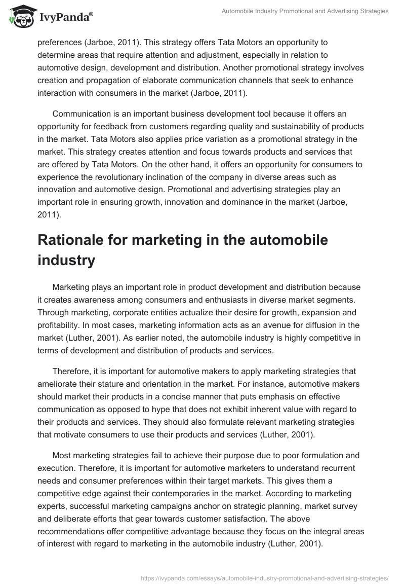 Automobile Industry Promotional and Advertising Strategies. Page 5