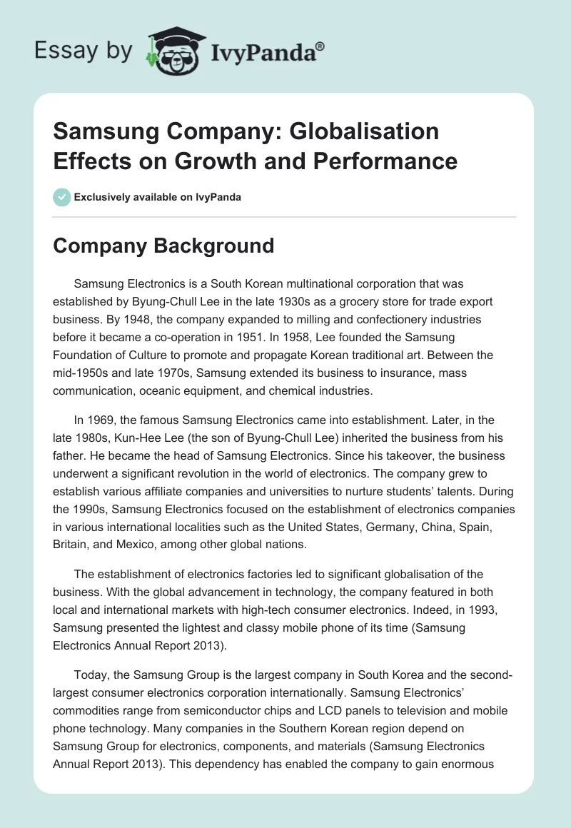 Samsung: Globalization Effects on Growth and Performance. Page 1